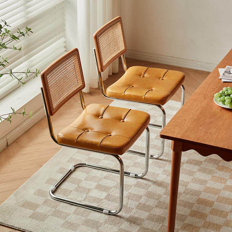 新款直销藤编复古休闲椅网红ins轻奢餐椅家用北欧书桌椅餐厅铁艺