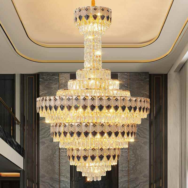 现轻代梯奢19861复式楼客厅水晶大吊灯中山式别墅欧酒店楼中楼灯