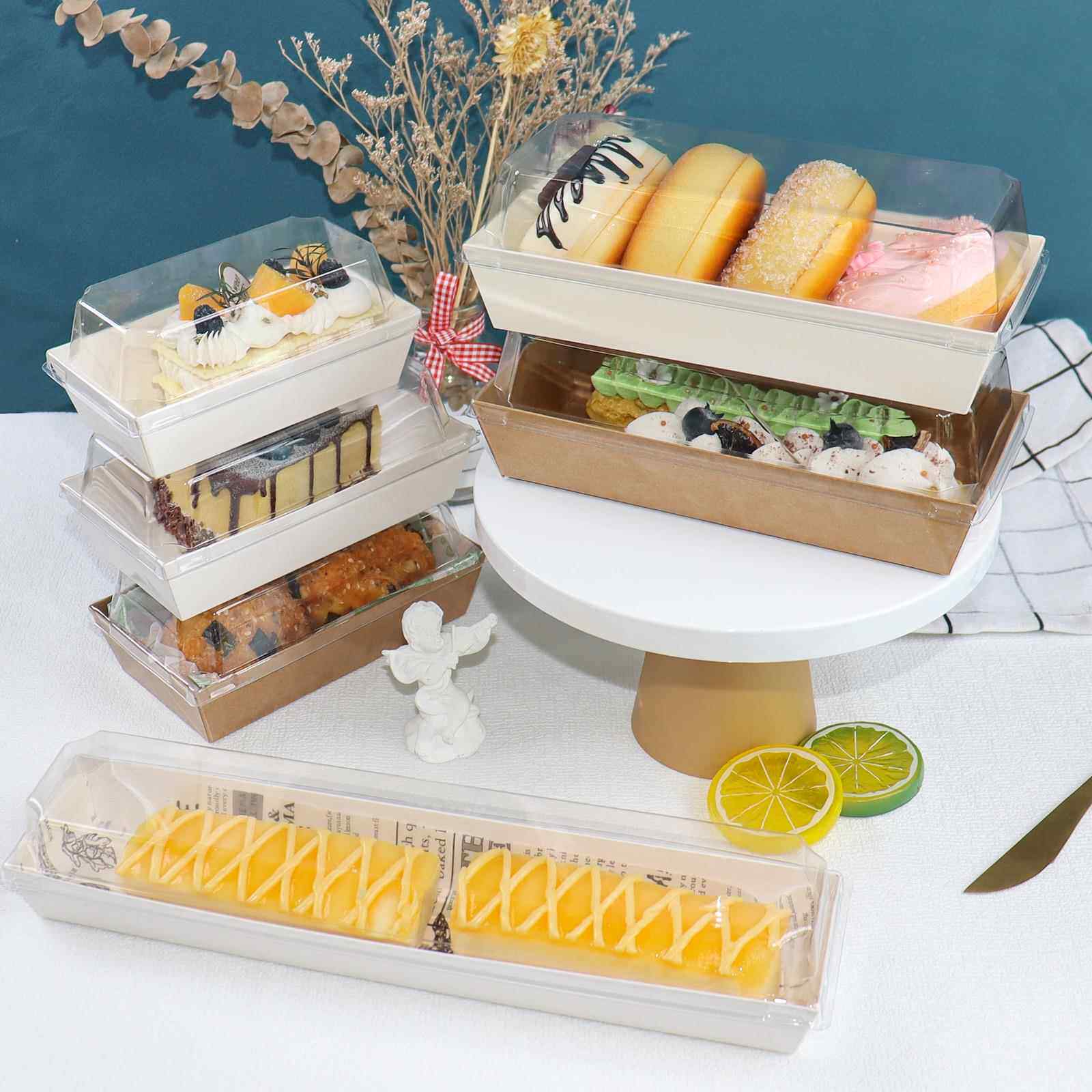 长方形纸塑盒 三明治 面包西点蛋糕泡芙班戟盒 烘焙包装 牛皮纸盒