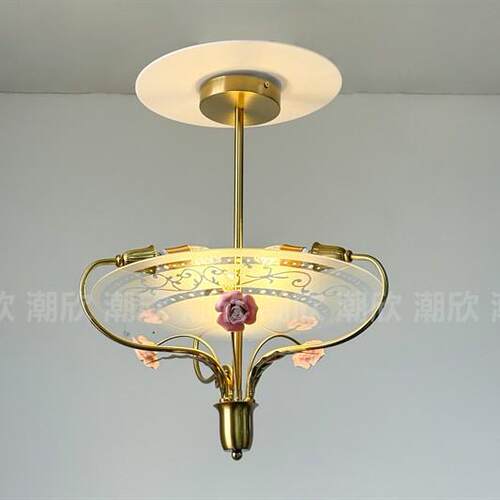 中古风玄关复古165灯美式户玻璃蜡入走烛吊灯法式轻奢过道民宿廊