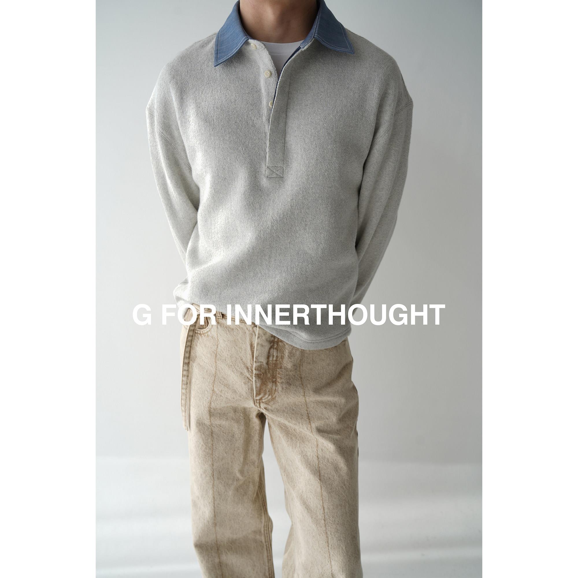 G FOR INNERTHOUGHT|牛仔撞色拼接领卫衣个性时尚极简棉混纺男