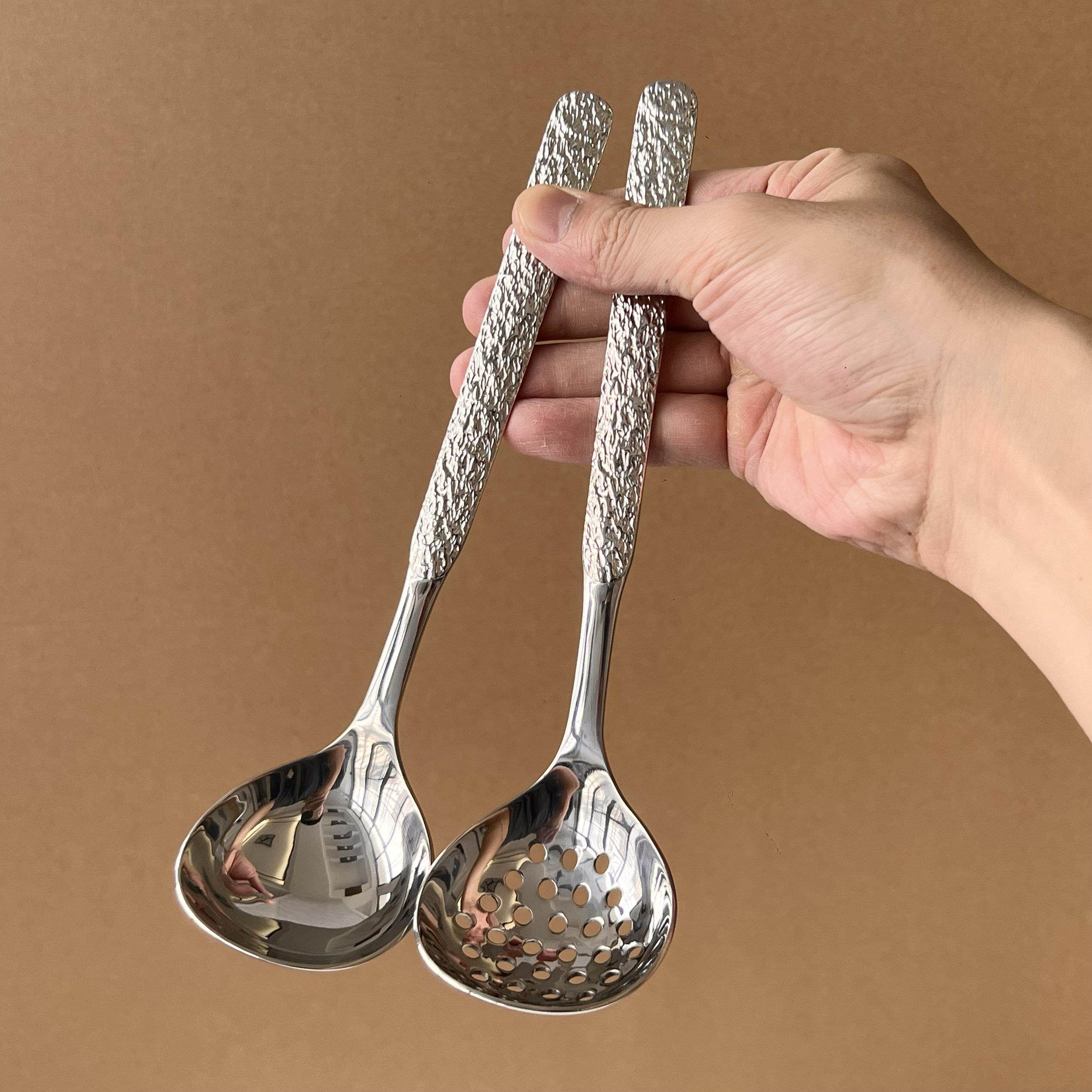 304不锈钢加厚火锅汤勺漏勺套装长柄盛汤家用喝汤匙迷你小号捞勺