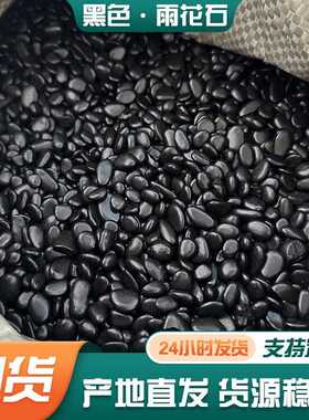 色雨景林花石园造景工程铺路20230724观黑色石黑子黑色精抛雨花石