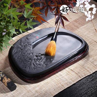 山水系列12寸银星黄山松峰高档精品龙尾砚石歙砚金星银星石文房四