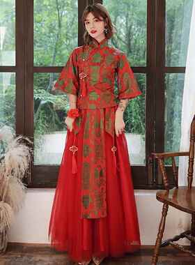 高档中式伴娘服长款红色复国风显瘦姐妹团演出高级小众服晚古礼服