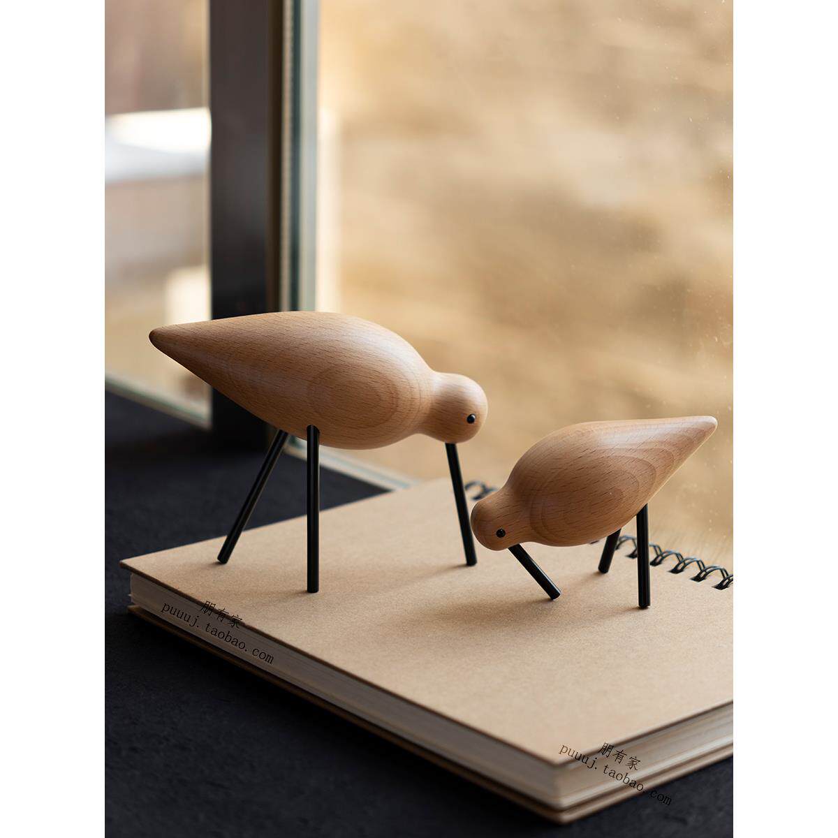 滨鸟 木质摆件书柜书房新中式展示柜橱窗饰品家居工艺品北欧水鸟