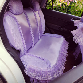 定制蕾丝汽车座套全包布艺四季车垫套女性座椅套紫色黑色米色可爱