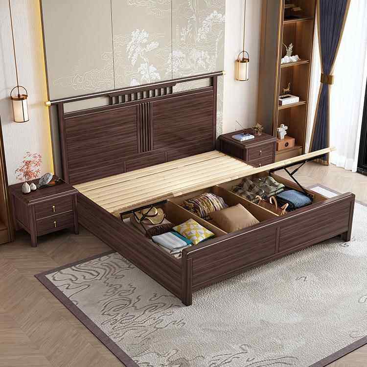 乌金木WJ781#实木床新中式双人大8床1.5米现储代简约主米卧1.软包