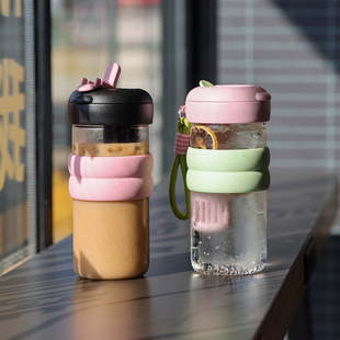 水杯女生玻璃杯高颜值2025新款泡茶杯夏季便携耐高温学生吸管杯子