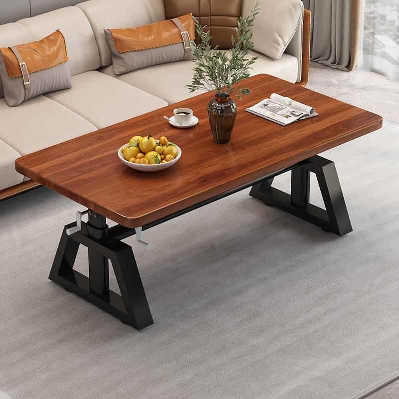 实木橡胶木升降茶几客厅家用餐桌多功能实木学习工作台手摇式