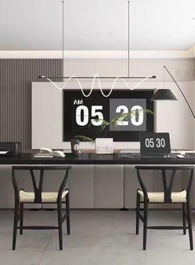 作极简黑色客厅双人实木书桌家桌用超长沙字发后靠长条学APX习写