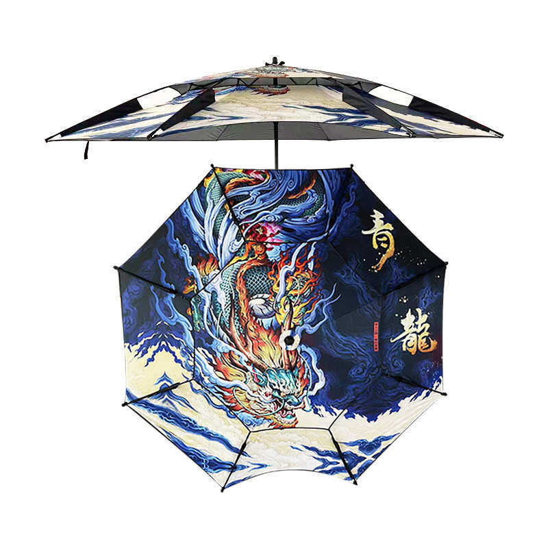 厂家彩绘钓鱼伞2.2米2.4米加固万向黑胶全遮光防晒防雨垂钓伞抗风