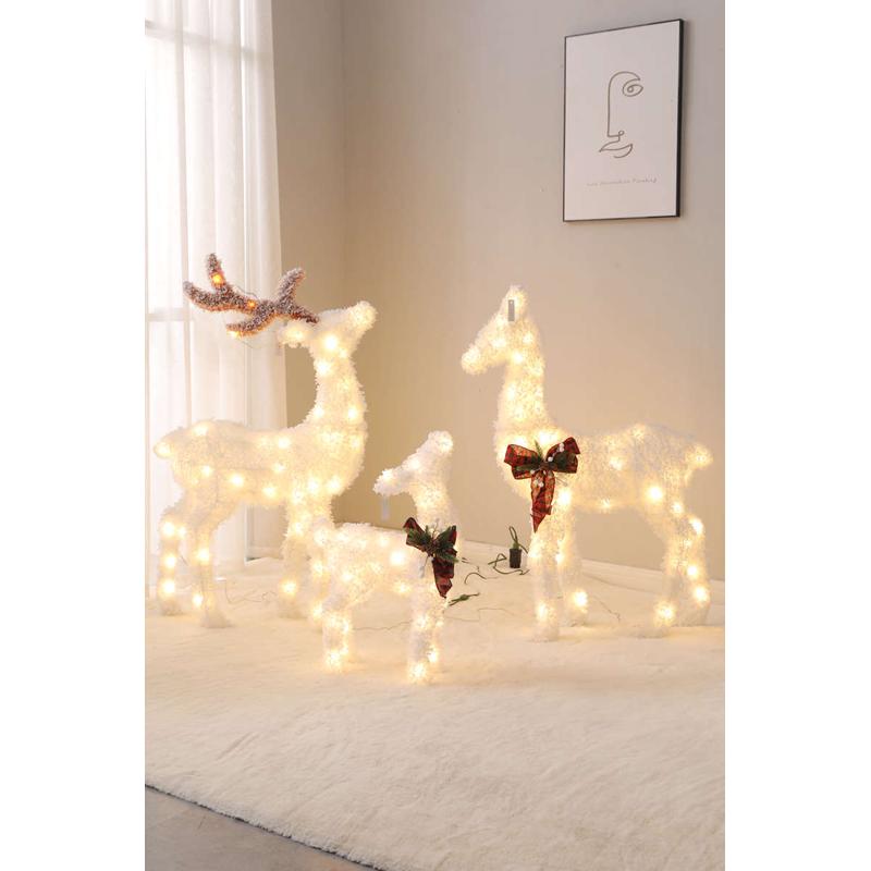 圣诞节装饰品白色植绒雪人麋鹿拉车路灯发光摆件商场橱窗场景布