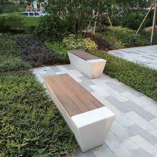 玻璃钢户外座椅商场美陈休闲椅创意GRC坐凳公共区防腐木长条凳子