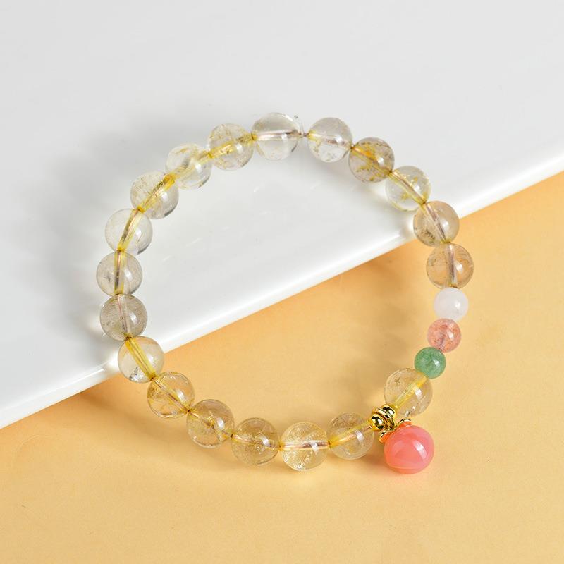 2026天然水晶黄发晶盐源桃子手链新中式民族风手串景区寺院新爆款