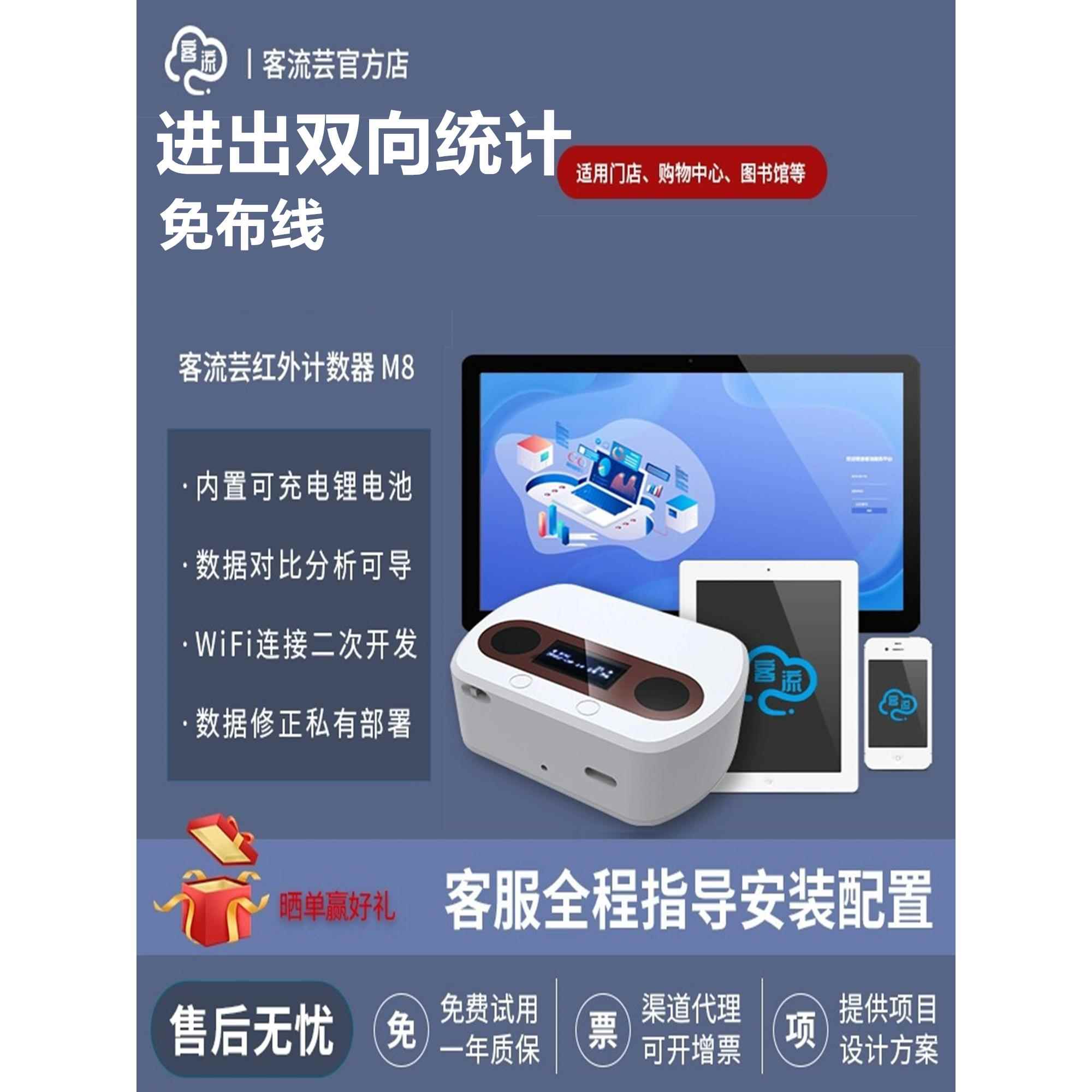 柯柳云M8商场门店红外传感器免接线联网远程出口双向统计客流量计