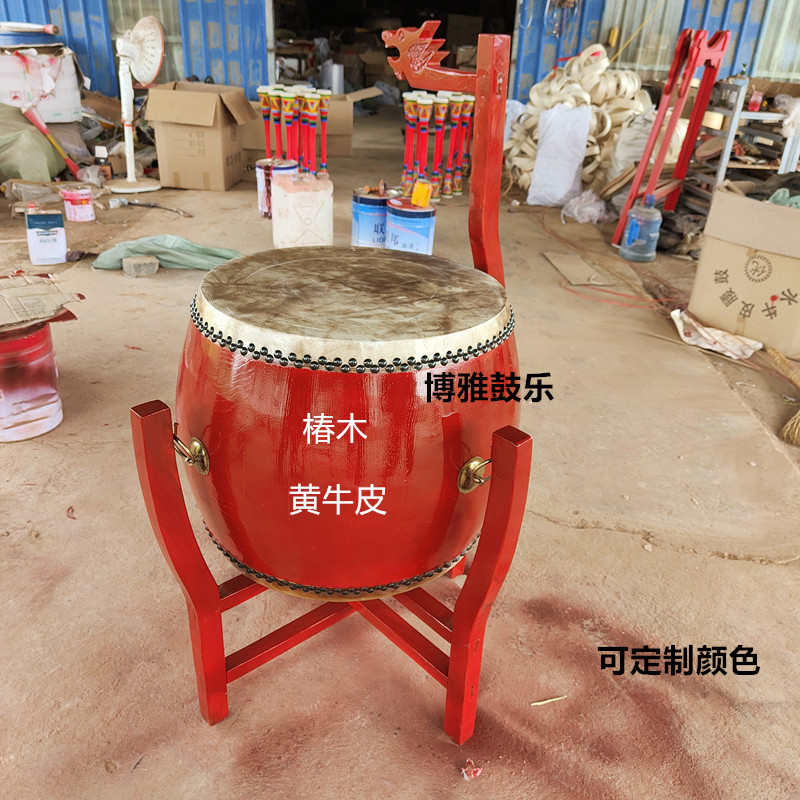 寺院鼓椿木 战鼓立式鼓黄牛皮大鼓实木架子定制祠堂寺庙钢圈加固