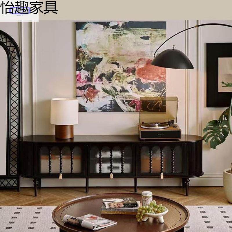 美式茶桌家用小桌子小户型客厅新款法式复古茶几实木圆形