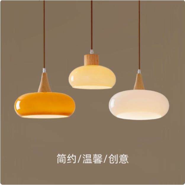 中古原木奶油风餐厅吊灯北欧简约餐桌吧台吊灯创意卧室床头小吊灯