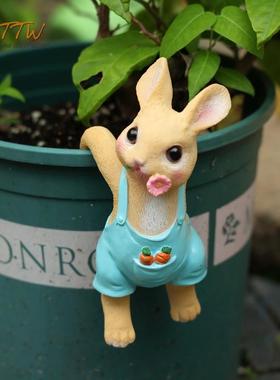 小动物乡村卡通树脂爬盆边玩偶小人娃娃个性庭院桌面装饰朋友送礼