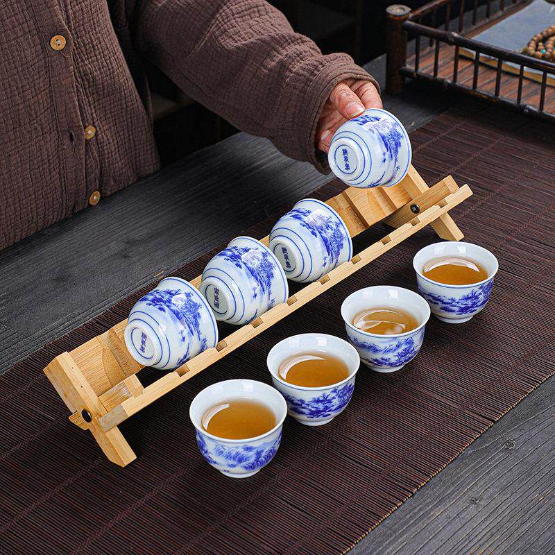 青花瓷陶瓷杯主人杯单杯复古功夫茶杯山水品茗杯仿古茶碗茶盏套装