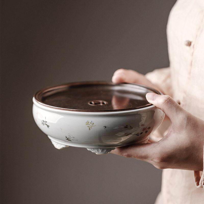 庭野堂 陶瓷蓄水铜盖小碎花星河壶承功夫茶具茶道配件干泡盘茶台