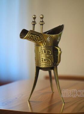 仿古酒杯酒具青铜器摆件乾隆杯三角杯古代酒樽道具西安旅游纪念品