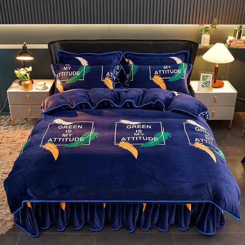 高档冬季四双面加厚牛奶绒品件套珊瑚绒床上用绒床单法兰冬天加绒