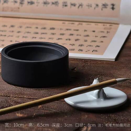 高档梅林 观山龙墨泉青砚台 带盖原石学生墨池墨盘碟墨砚墨盒砚台