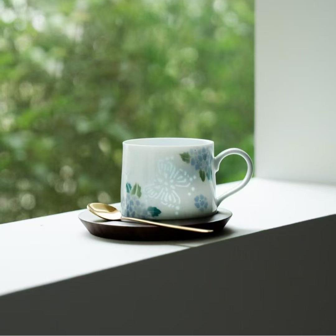 手绘荷韵陶瓷玲珑咖啡杯垫杯垫组合家用办公室泡茶杯办公杯马克杯