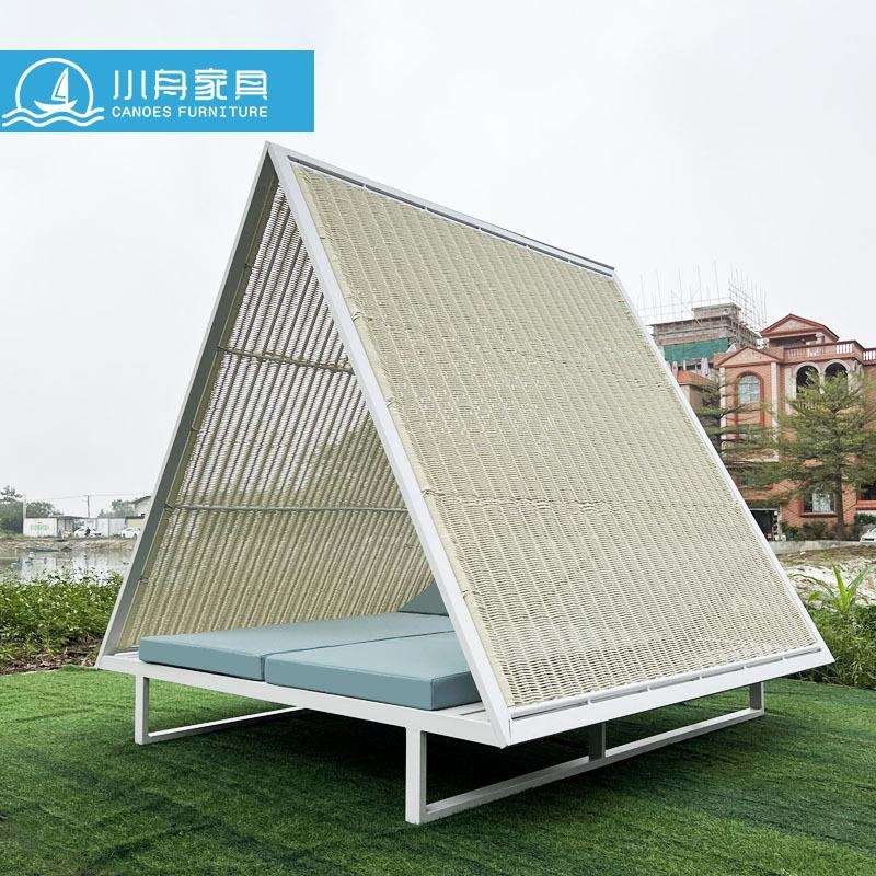 户外泳池躺床沙发庭院景区防水防晒躺椅创意设计室外藤编双人躺床