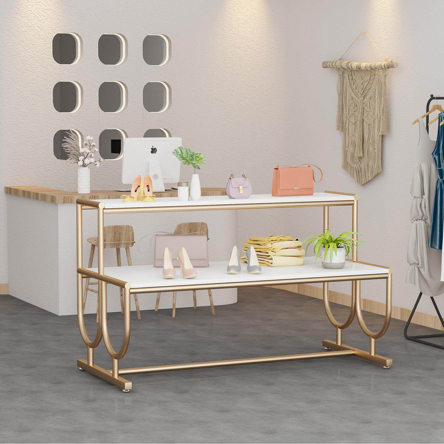 铁艺轻奢服装店展示架中岛流水台商场产品货架摆台置物架陈列架