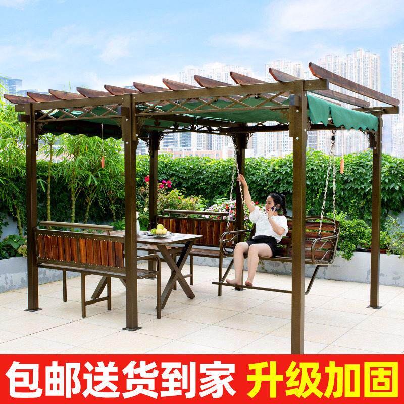 凉亭户外庭院秋千实木防腐木葡萄架遮雨棚别墅花园设计铝合金亭子