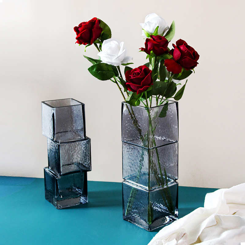 源头厂家批发玻璃花瓶创意错位方缸不规则透明富贵竹家居大口径