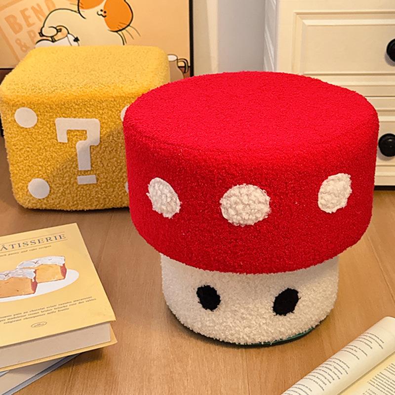毛绒蘑菇小凳子矮凳家用客厅沙发茶几凳坐墩换鞋创意可爱儿童板凳