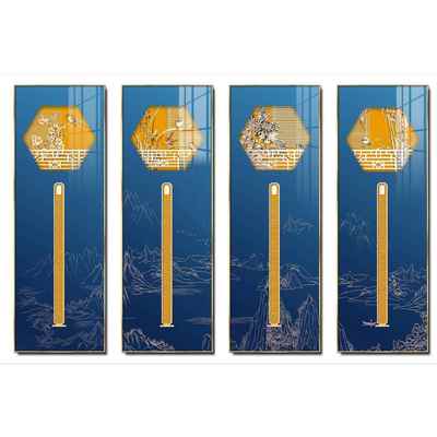 梅兰竹菊四条屏现代中式客厅装饰画立体木雕挂画四联墙壁画中国风