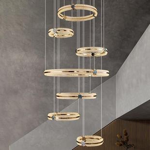 大餐厅奢轻卧室楼中楼环形灯饰高档楼梯中楼多层客厅空挑吊灯灯具