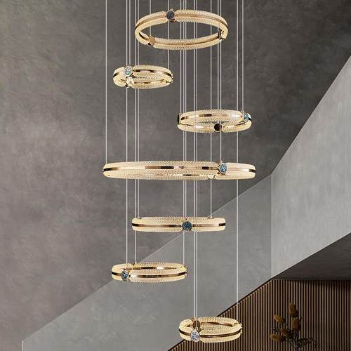 大餐厅奢轻卧室楼中楼环形灯饰高档楼梯中楼多层客厅空挑吊灯灯具