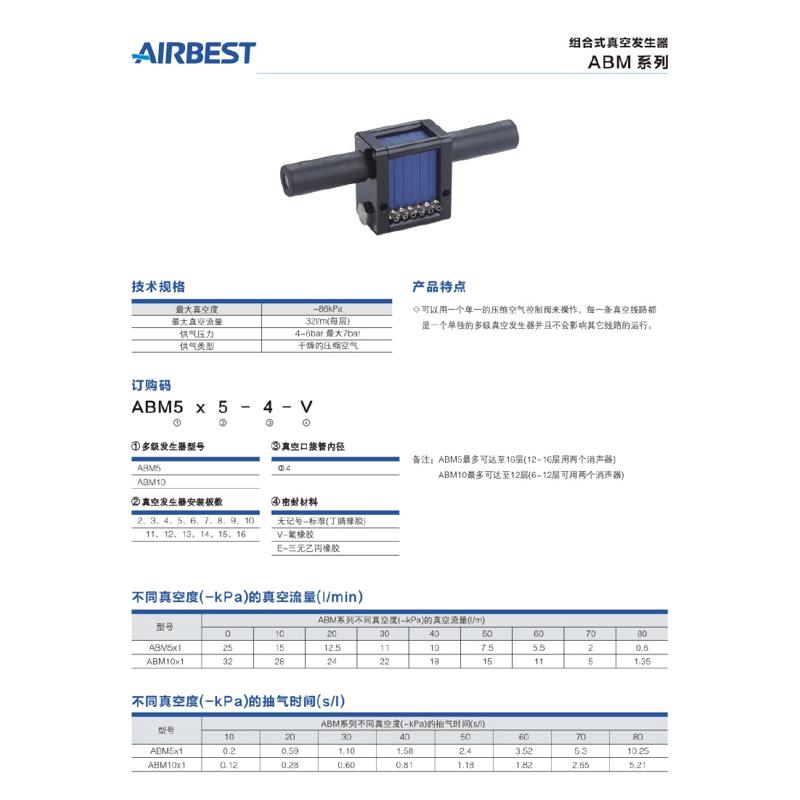 真空多级气动大流4abm5组合*65，airbest小型发生器，4，-3，2量