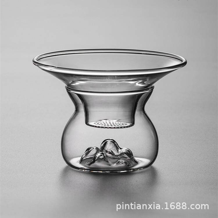 日式玻璃茶漏耐热透明茶隔离过滤器托架茶滤家用功夫茶道茶具配件