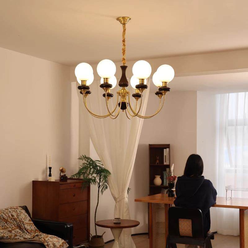 法式中古客厅灯吊灯餐厅灯具魔豆美式复古风卧室灯胡桃木色吸顶灯