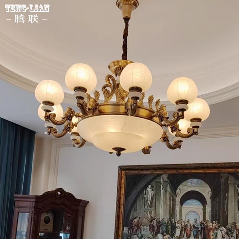 高端别墅云石全铜吊灯欧式复式楼智能吊灯