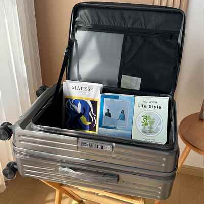 高档侧开 行李箱拉2杆箱女大容量可扩容拉炼 炼 20新寸登机箱0款2