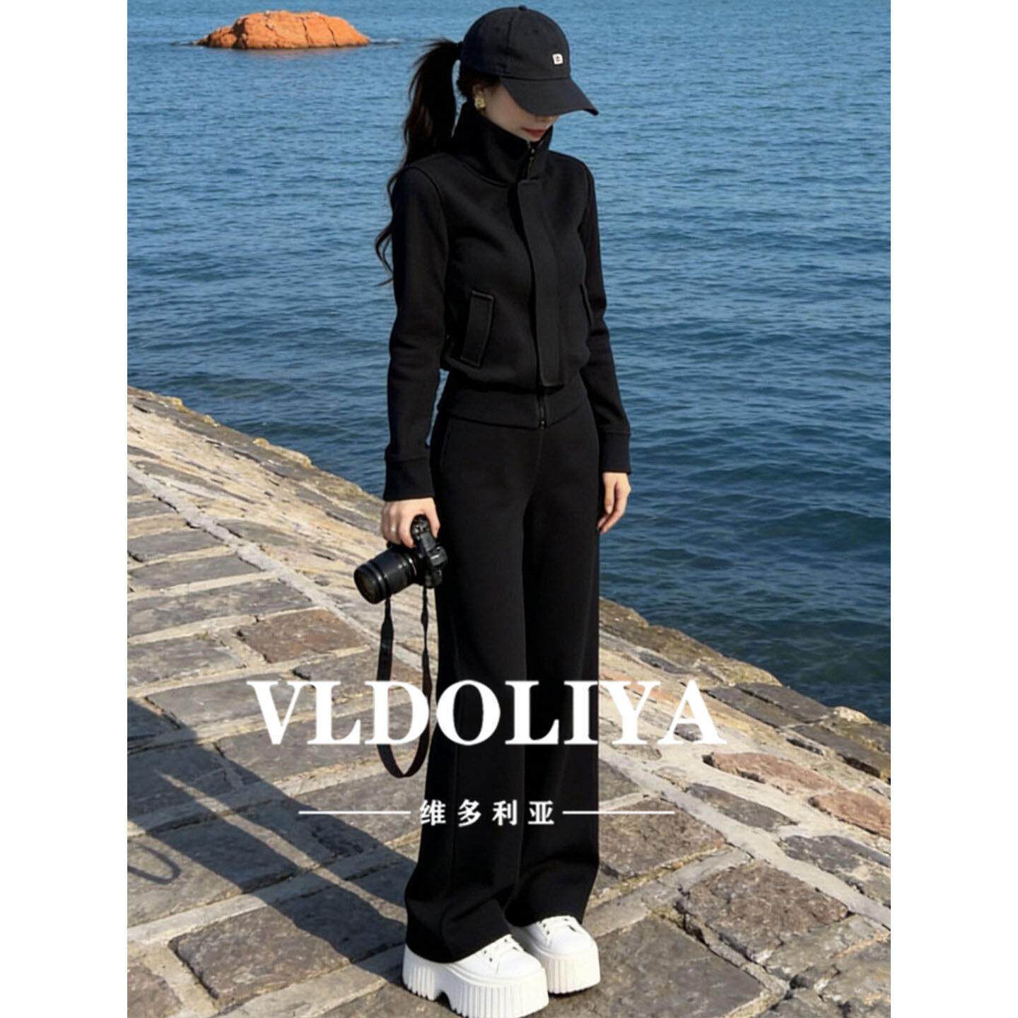 VLDOLIYA维多利亚高级感加绒休闲运动套装女连帽卫衣显瘦两件套