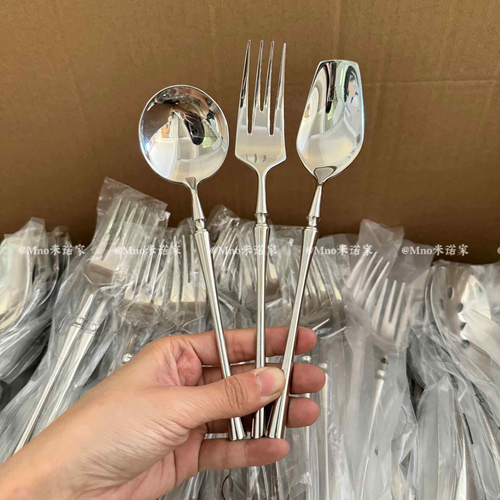 米诺家304不锈钢小蛮腰法式主餐勺家用西餐调羹长柄轻奢汤匙叉子