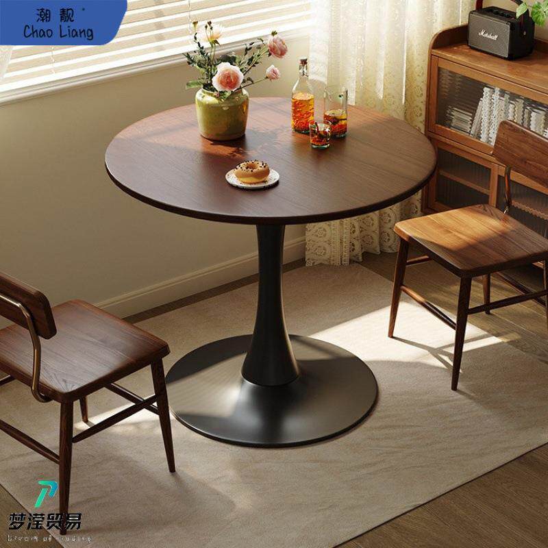 圆形餐桌家用客厅休闲咖啡桌洽谈桌子小户型出租屋阳台郁金香圆桌