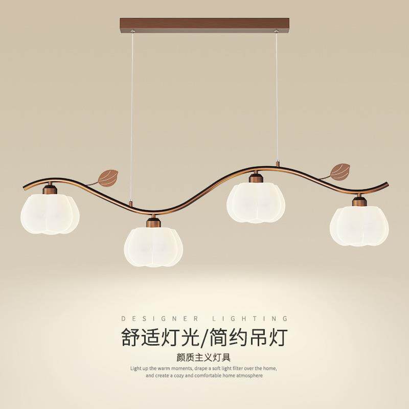 餐厅吊灯中古风复古网红棉花灯罩吧台灯创意树叶全光谱护眼餐厅灯