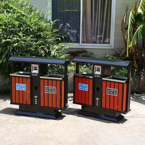 钢木二分类垃圾箱户外不锈钢环卫果皮箱带烟缸景区垃圾桶防腐蚀