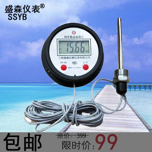 数字显示精度0.01度小表大屏带探头工业养殖水温计室内大棚温度表