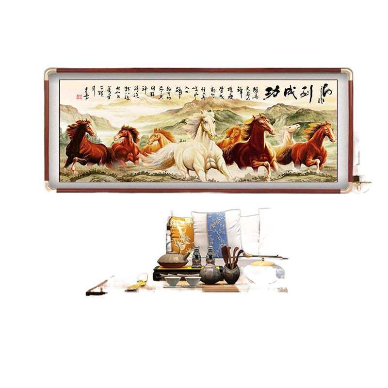 lzF马到成功装饰画八骏图国画办公室客厅新中式沙发背景墙挂画实